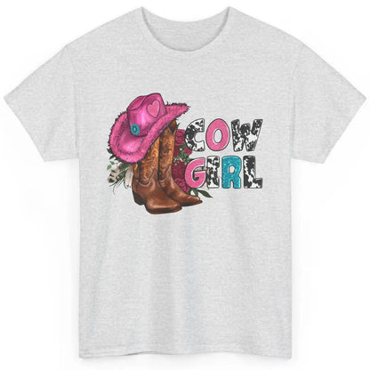 Floral Pink Cowgirl Boots And Hat Valentines Western Country Classic Unisex T-Shirt