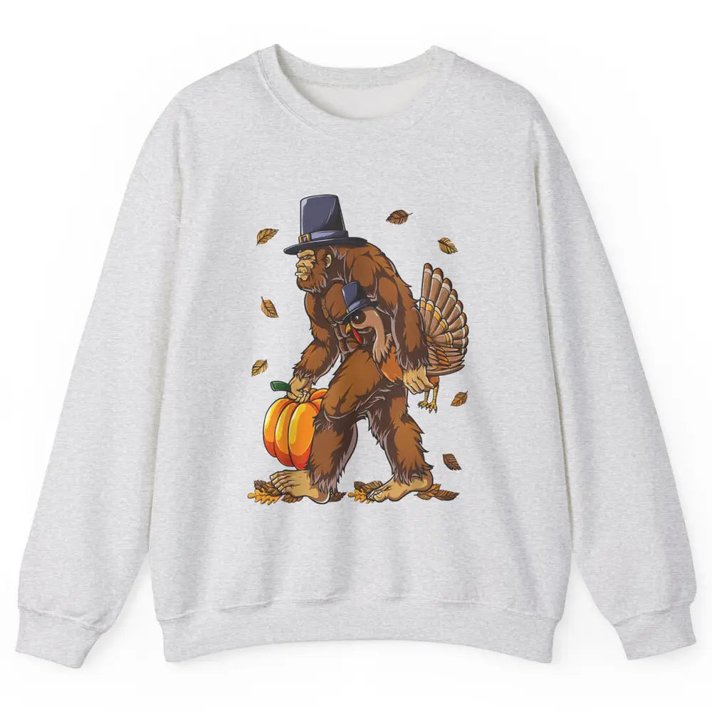 Bigfoot Pilgrim Hat Turkey Thanksgiving Funny Turkey Autumn Unisex Crewneck Sweatshirt