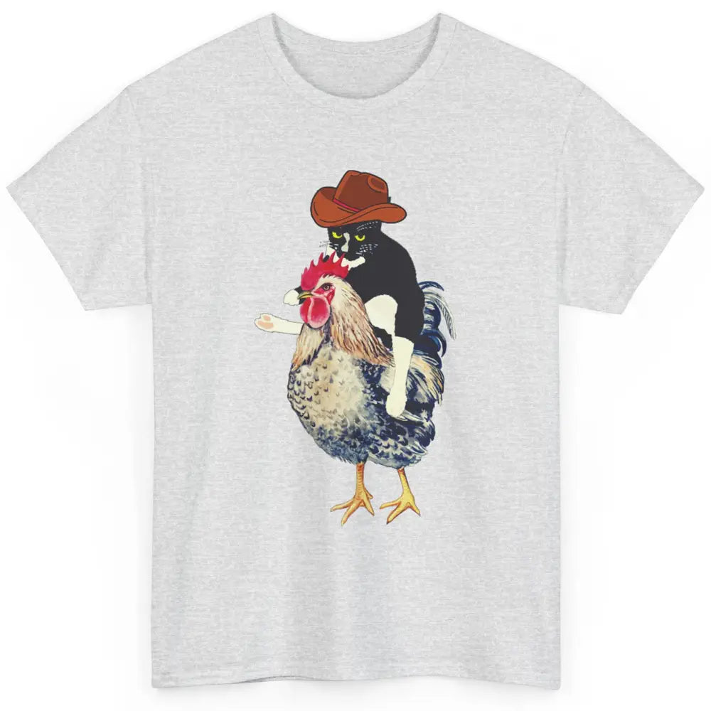 Cowboy Tuxedo Funny Black Cat On Chicken Western Halloween Classic Unisex T-Shirt