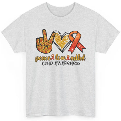 ADHD Awareness Month Peace Love ADHD Orange Ribbon Classic Unisex T-Shirt