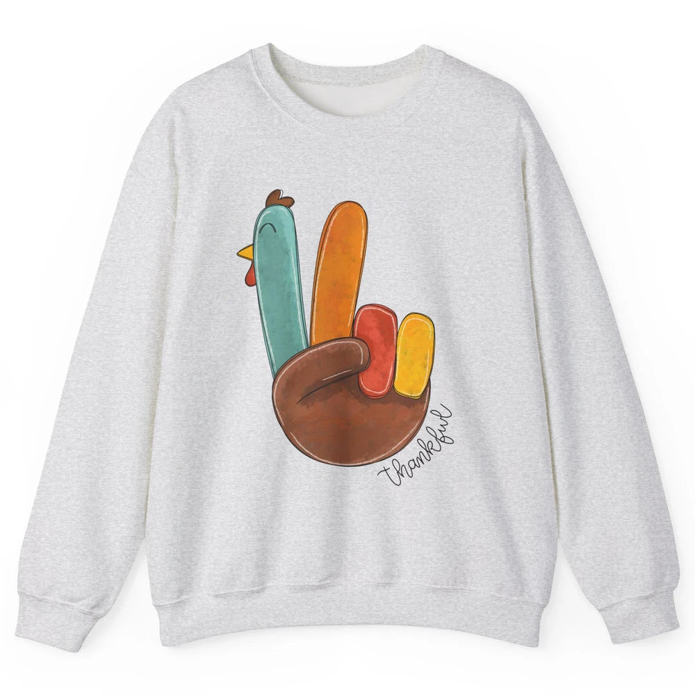 Funny Turkey Peace Sign Thankful Thanksgiving Gift Halloween Unisex Crewneck Sweatshirt