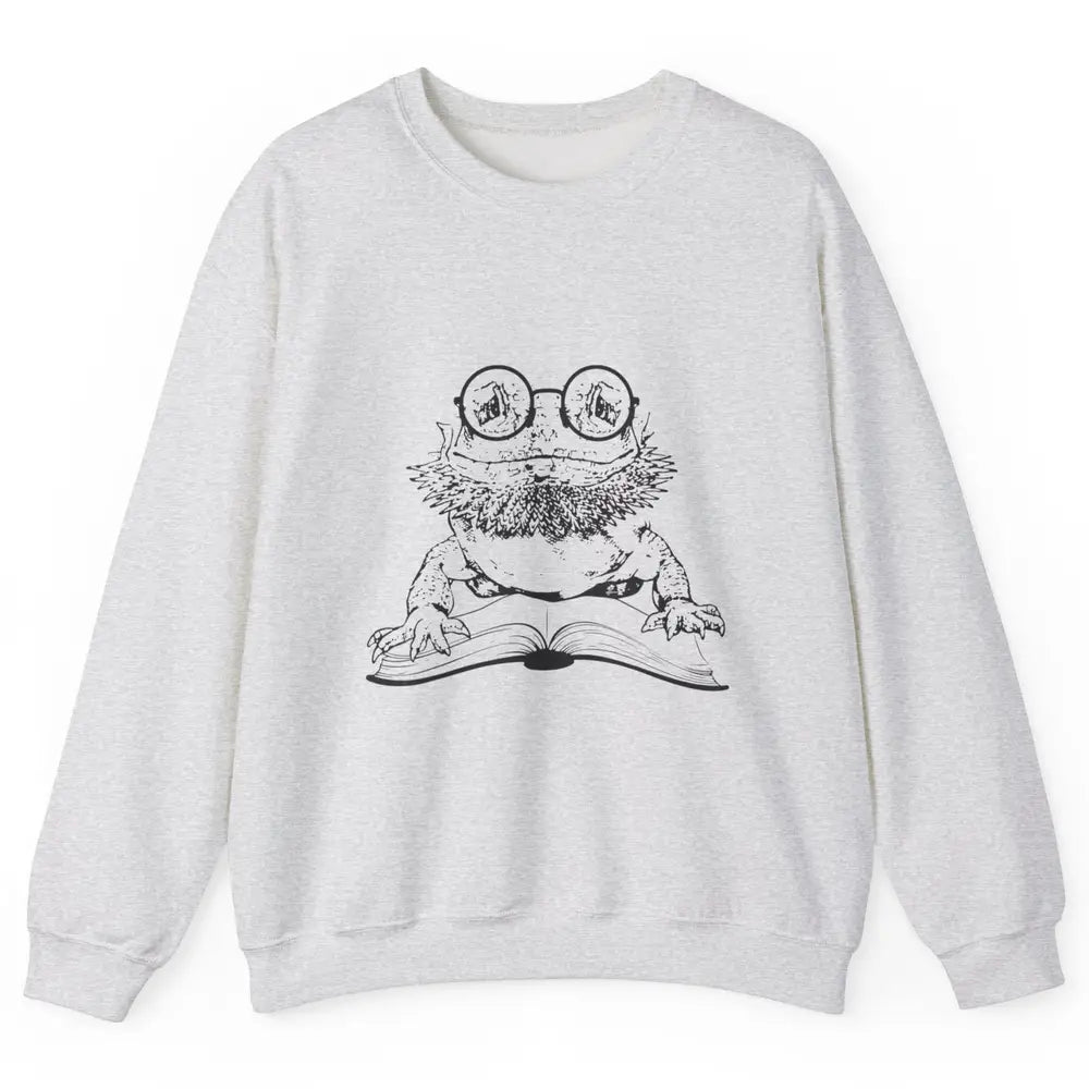 Bearded Dragon Glasses Reading Books Bookworm Funny Animal Unisex Crewneck Sweatshirt