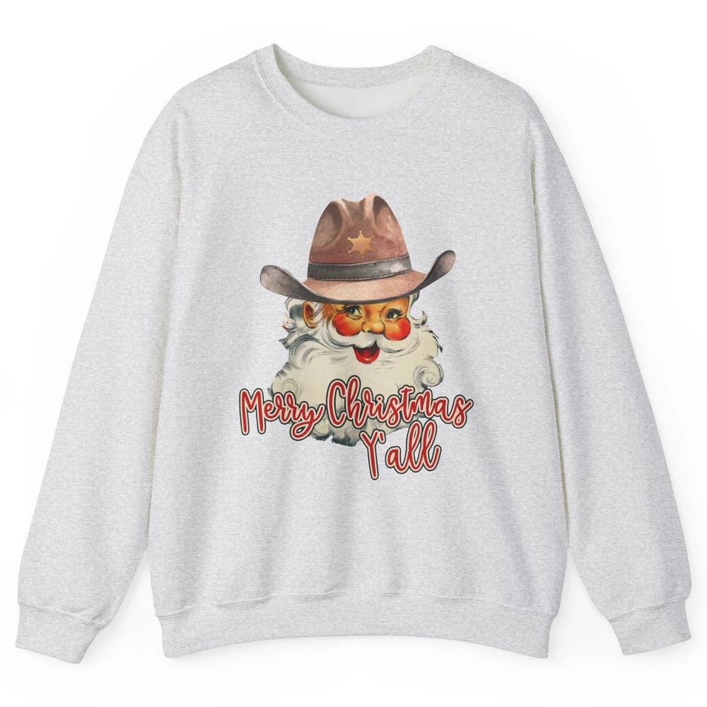 Santa Claus Merry Christmas Y'all Western Country Cowboy Unisex Crewneck Sweatshirt