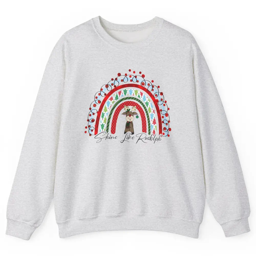 Boho Christmas Tree Rainbow Shine Like Reindeer Christmas Unisex Crewneck Sweatshirt