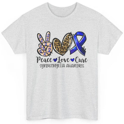 Syringomyelia Awareness Blue Ribbon Peace Love Cure Classic Unisex T-Shirt