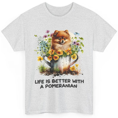 Cute Pomeranian Puppy Flowers Life Is Better With Pomeranian Classic Unisex T-Shirt