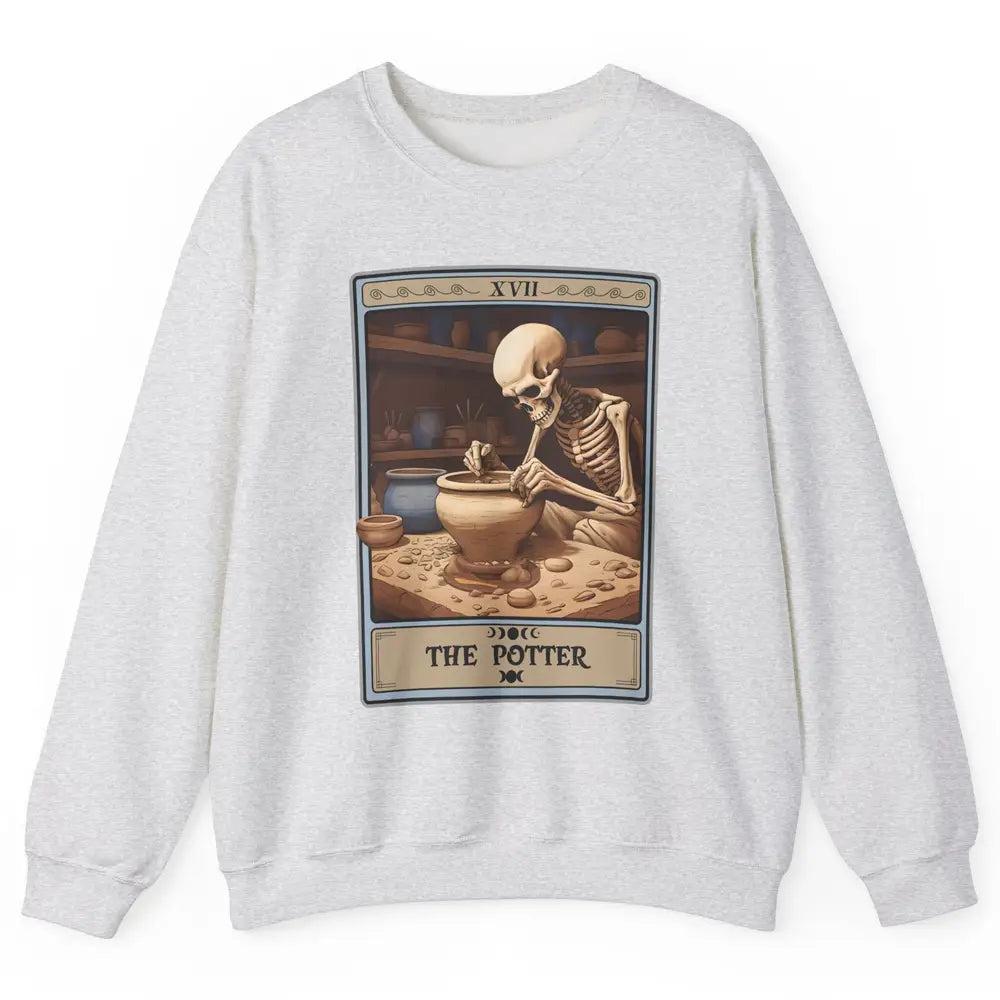 Retro Skeleton The Potter Tarot Card Halloween Pottery Lover Unisex Crewneck Sweatshirt