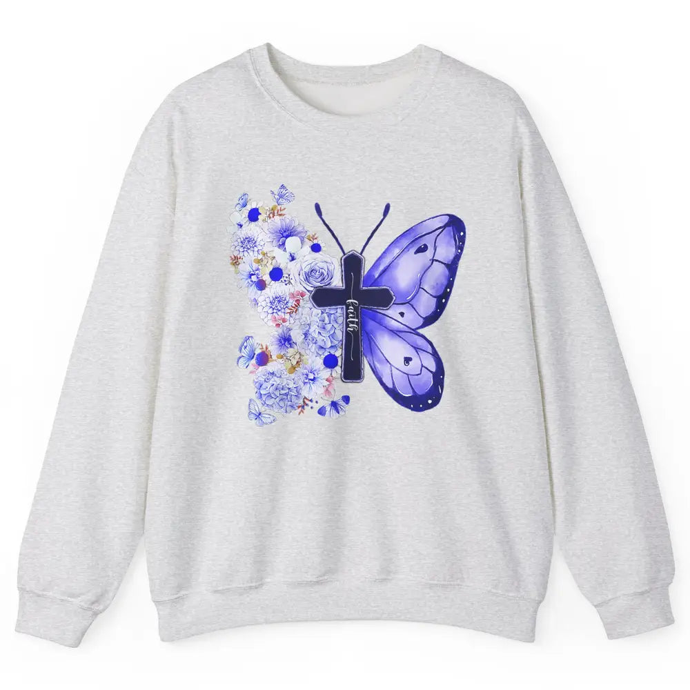 Butterfly Cross Faith Floral God Jesus Christian Bible Women Unisex Crewneck Sweatshirt