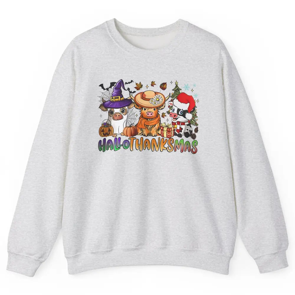 Baby Cow Pig Happy Hallo-thank-mas Fall Pumpkin Thanksgiving Unisex Crewneck Sweatshirt