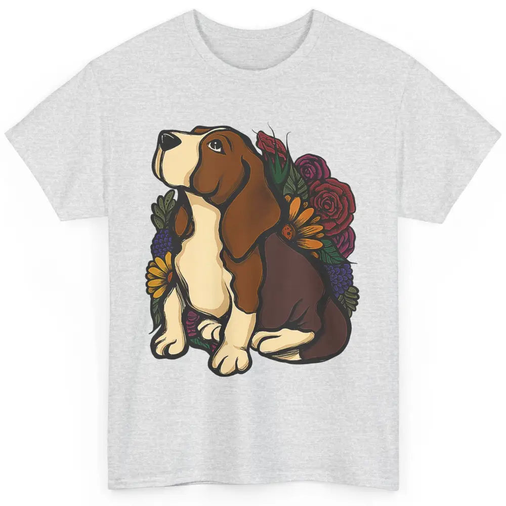 Cute Beagle Dog Floral Dog Mom Life Watercolor Wildflowers Classic Unisex T-Shirt