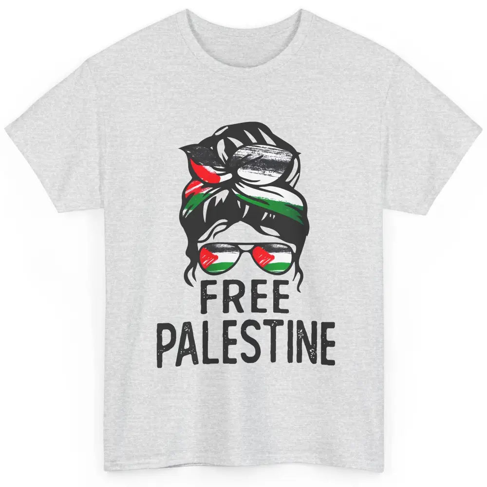 Free Palestine Flag Save Gaza Messy Bun Hair Classic Unisex T-Shirt