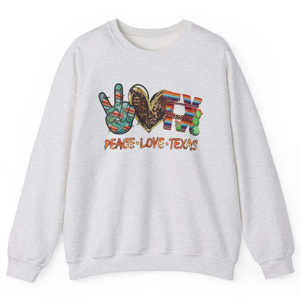 Retro Peace Love Texas Leopard Western Country Desert Cactus Unisex Crewneck Sweatshirt