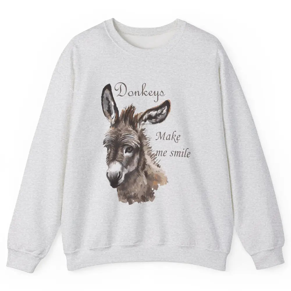 Watercolor Donkey Make Me Smile Farming Life Farm Animal Unisex Crewneck Sweatshirt