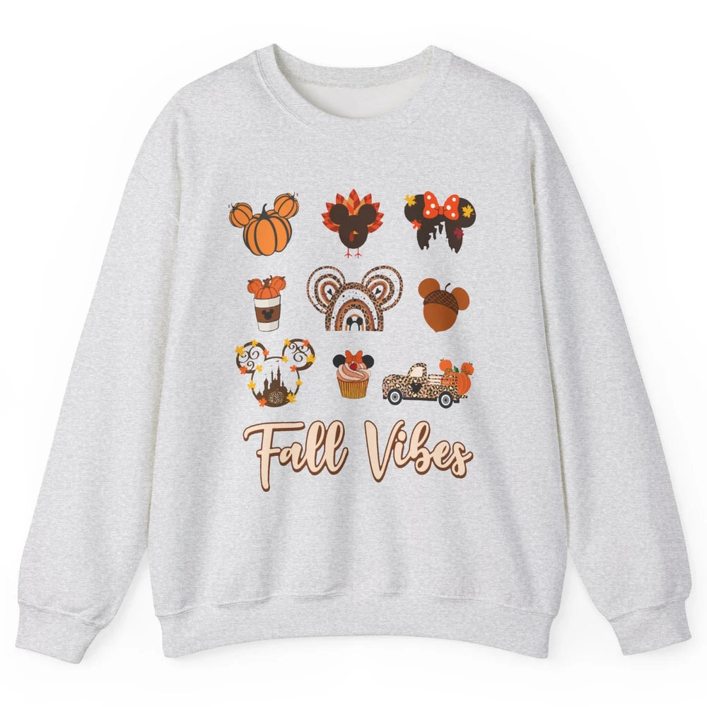 Retro Fall Vibes Pumpkin Turkey Halloween Fall Thanksgiving Unisex Crewneck Sweatshirt