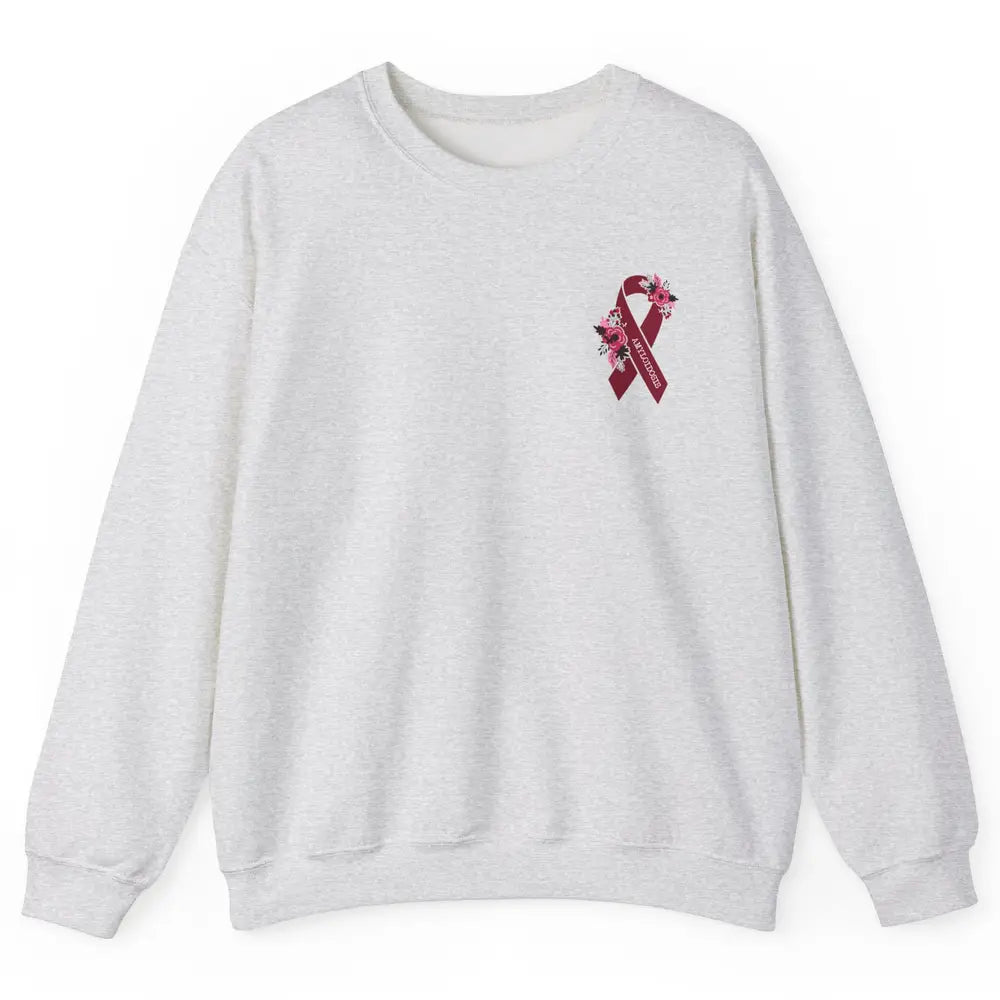 Amyloidosis Awareness Floral Burgundy Ribbon Rainbow Unisex Crewneck Sweatshirt