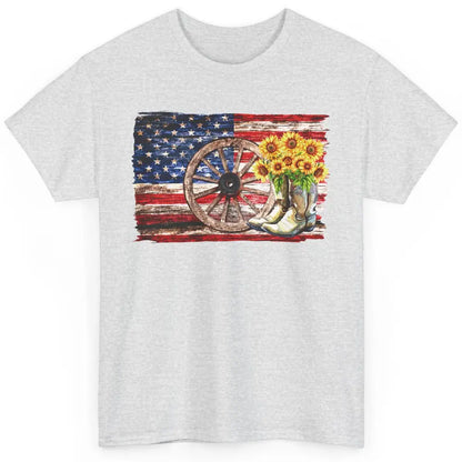 Retro US Flag Sunflower Cowgirl Boots Texas Cowboy Western Classic Unisex T-Shirt