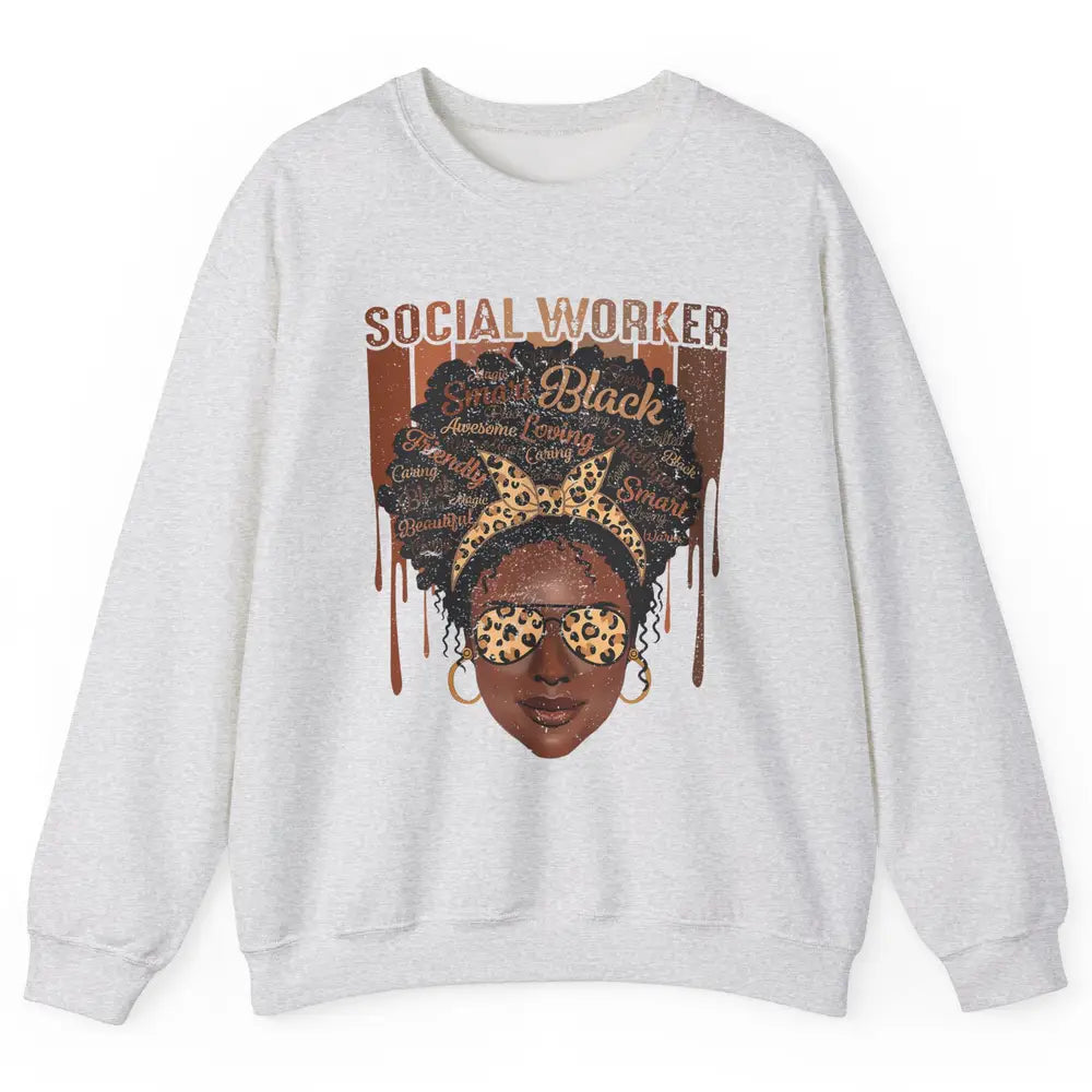 Social Worker Afro Messy Bun African American Social Work Unisex Crewneck Sweatshirt