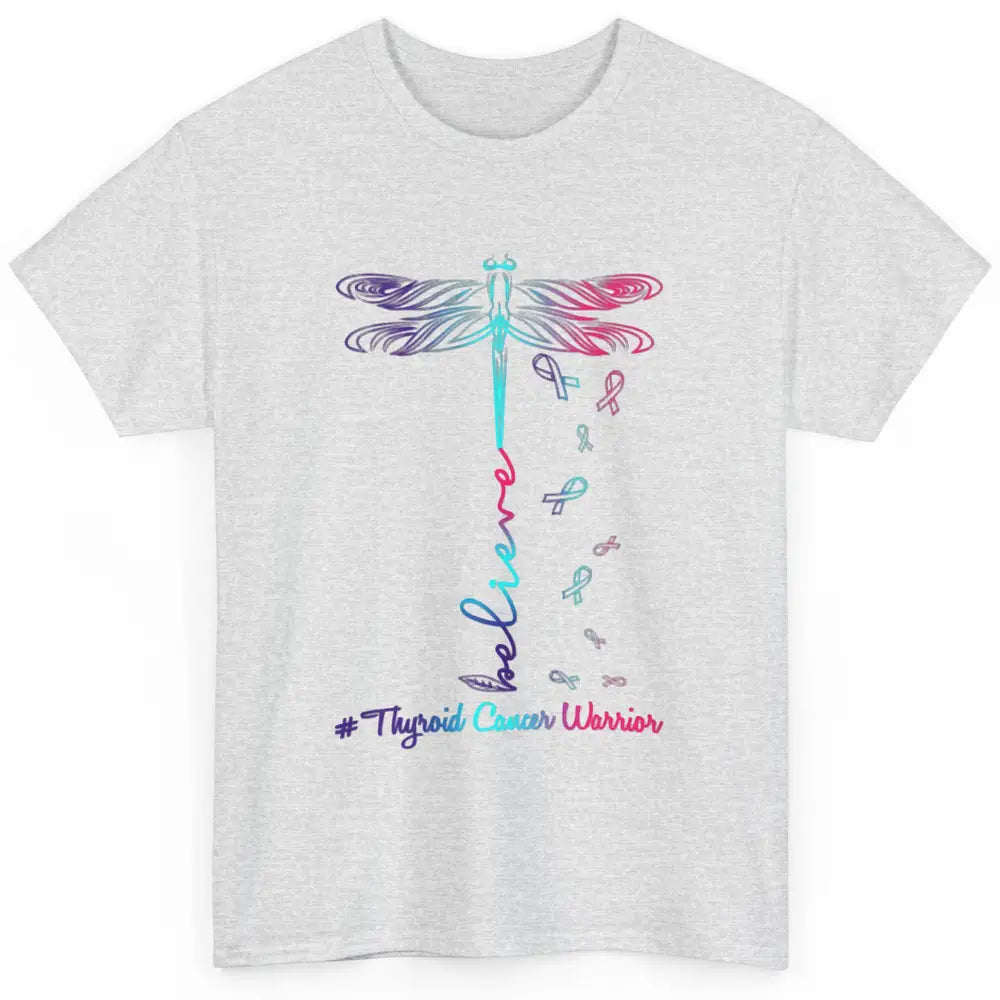 Thyroid Cancer Awareness Purple Pink Teal Ribbon Dragonfly Classic Unisex T-Shirt