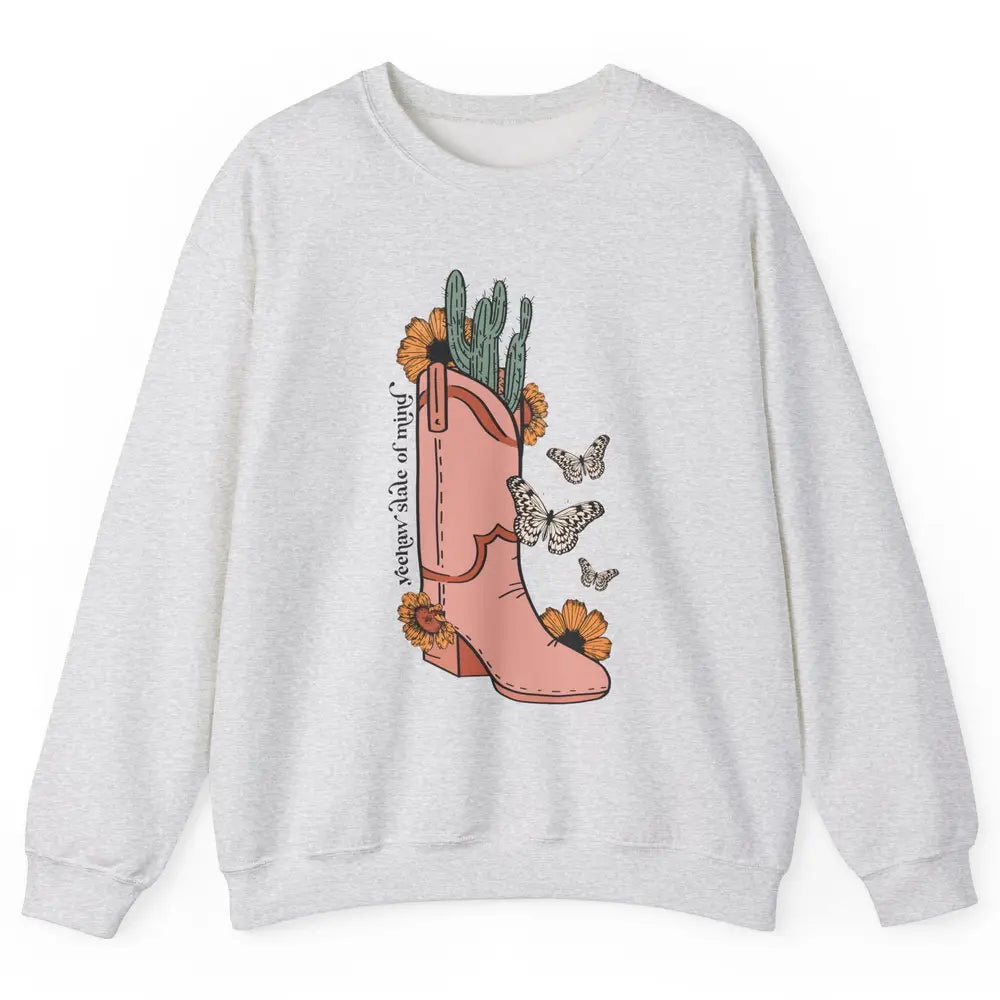 Yeehaw State of Mind Western Cowgirl Boot Desert Sunflower Unisex Crewneck Sweatshirt