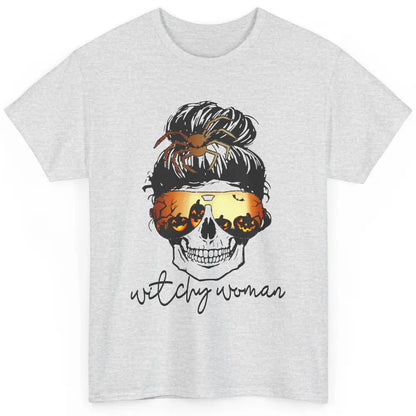 Witchy Woman Messy Bun Hair Skull Halloween Pumpkin Costume Classic Unisex T-Shirt