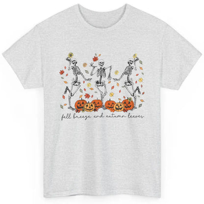 Retro Pumpkin Dancing Skeleton Fall Breeze And Autumn Leaves Classic Unisex T-Shirt