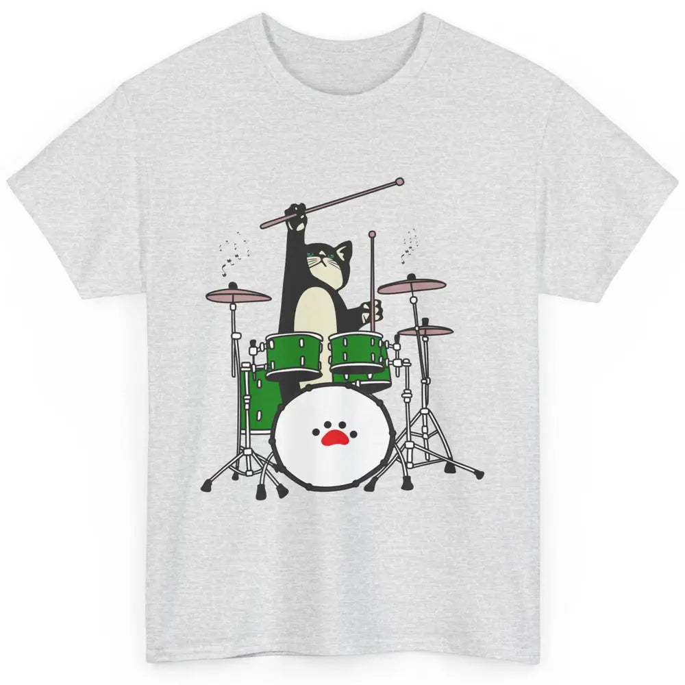 Funny Black Cat Playing Drum Drummer Kitten Musician Song Classic Unisex T-Shirt