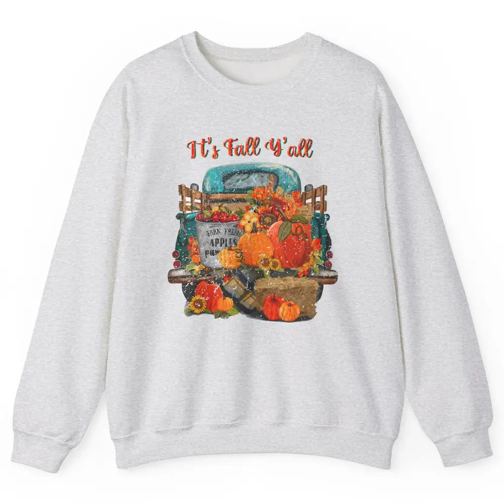 Retro Pumpkin Truck Sunflower Western Pumpkin Season Fall Unisex Crewneck Sweatshirt