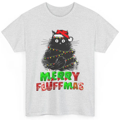 Merry Christmas Catmas Santa Hat Black Cat Xmas Lights Tree Classic Unisex T-Shirt