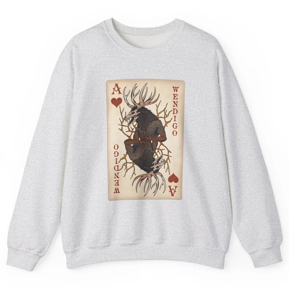 Scary Wendigo Original Cryptid Playing Card Tarot Reader Vintage Halloween Goth Unisex Crewneck Sweatshirt