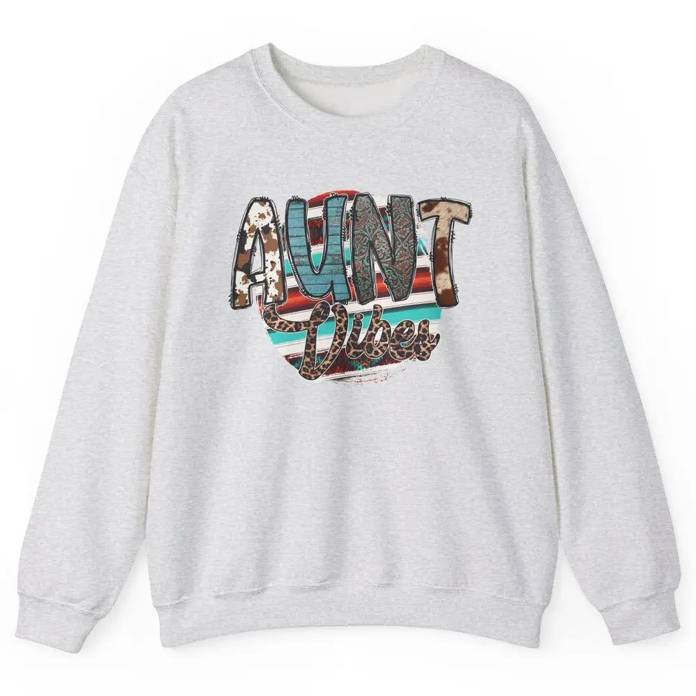 Aunt Vibes Cowhide Leopard Turquoise Western Country Auntie Unisex Crewneck Sweatshirt