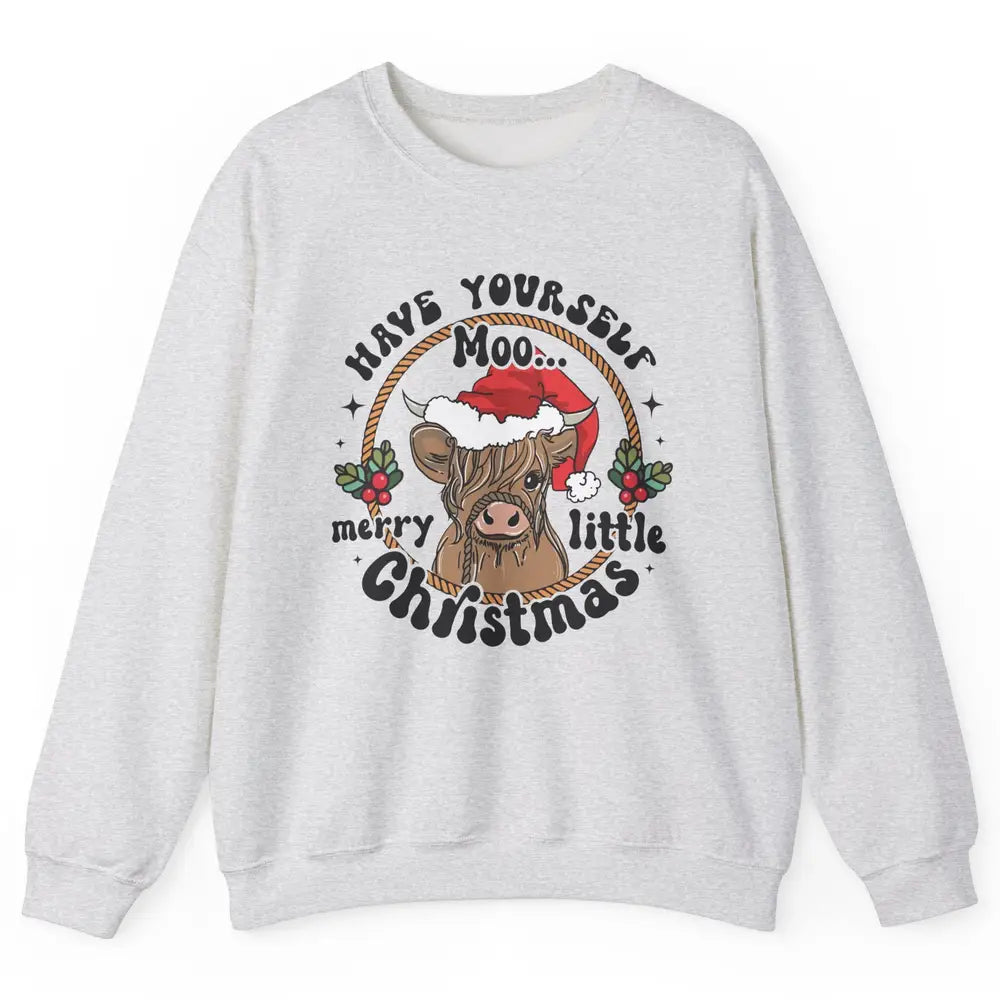 Have Yourself Merry Little Christmas Cow Santa Hat Xmas Gift Unisex Crewneck Sweatshirt