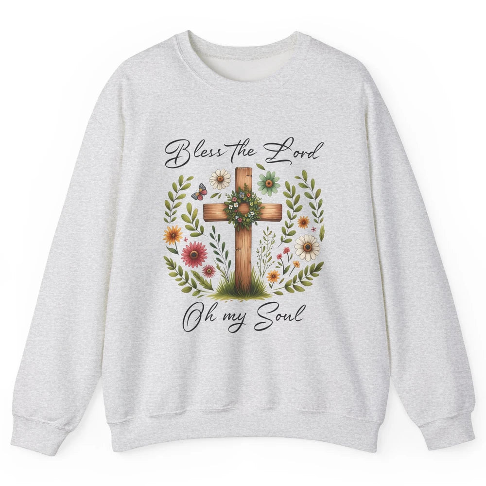 Bible Verse Bless The Lord Oh My Soul Christian Cross Retro Jesus Christ Church Unisex Crewneck Sweatshirt