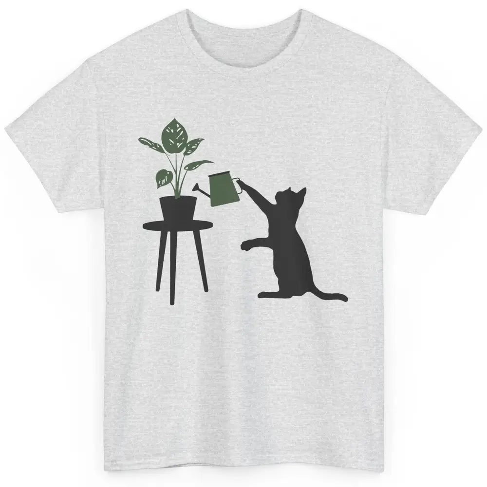 Black Cat Watering Plant Cat Gardening Planting Cat Lovers Classic Unisex T-Shirt