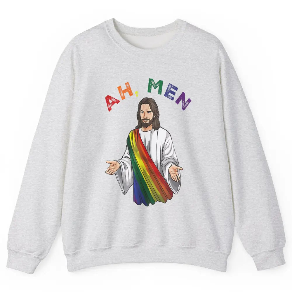 Ah Men LGBT Gay Pride Jesus Christian God Rainbow Flag Love Unisex Crewneck Sweatshirt