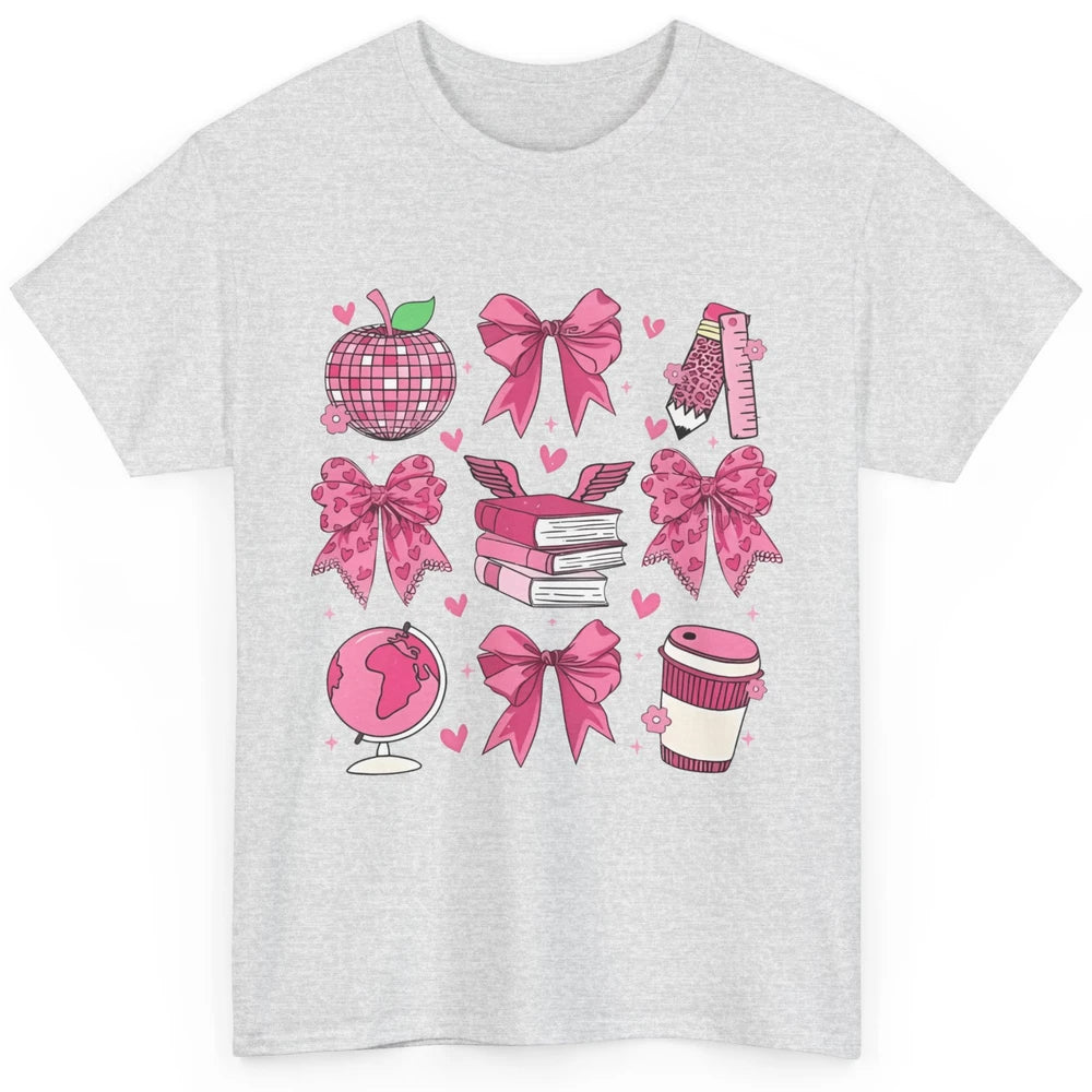 Cute Set Of Bows Coquette Coffee Apple Pink Valentine's Day Love Leopard Heart Back To School Latte Book Teacher Students Classic Unisex T-Shirt