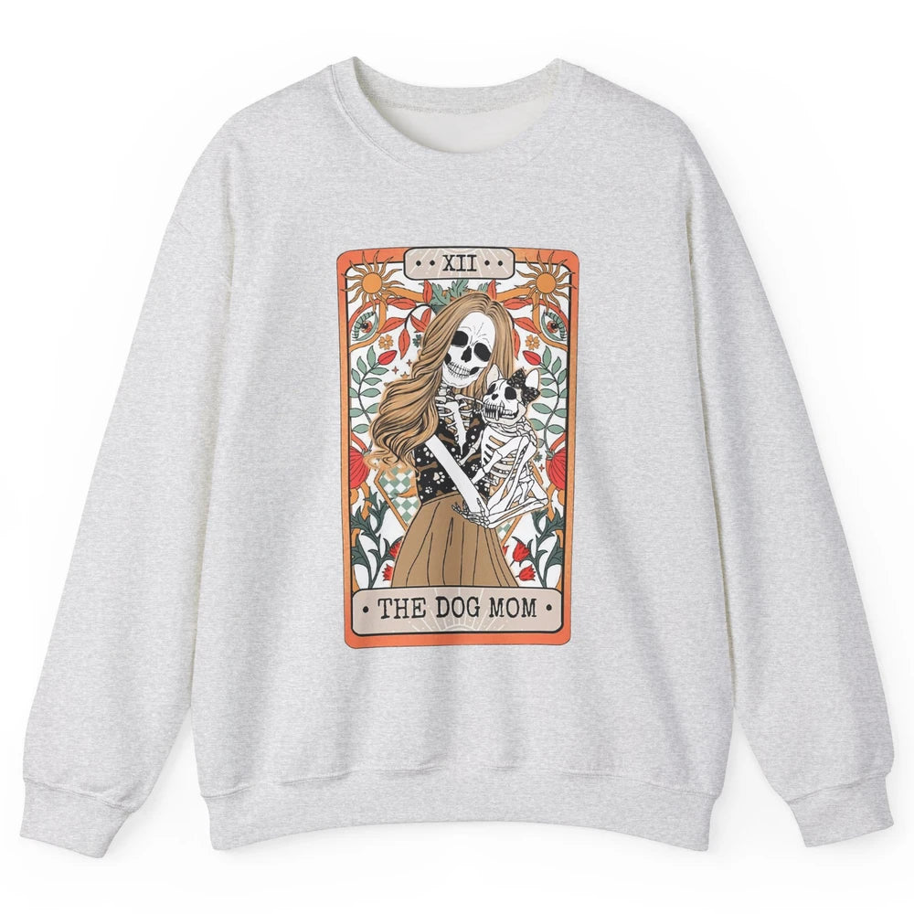 Retro Skeleton Tarot Card The Dog Mom Halloween Dog Lovers Unisex Crewneck Sweatshirt