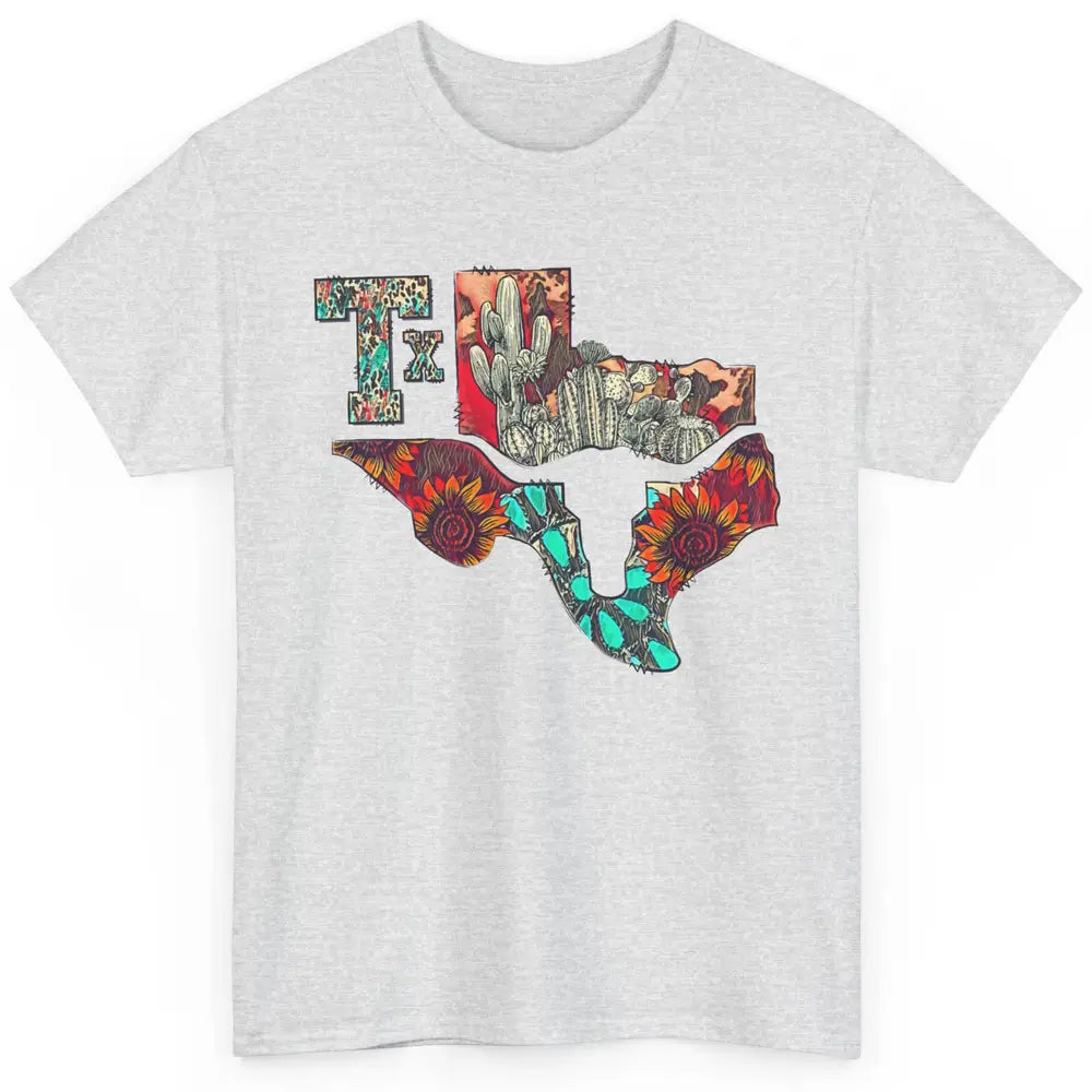 Texas Map Boho Texas State Leopard Western Desert Cactus Classic Unisex T-Shirt