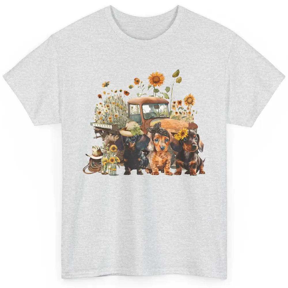 Vintage Truck And Sunflower Dachshund Mom Dachshund Lovers Classic Unisex T-Shirt