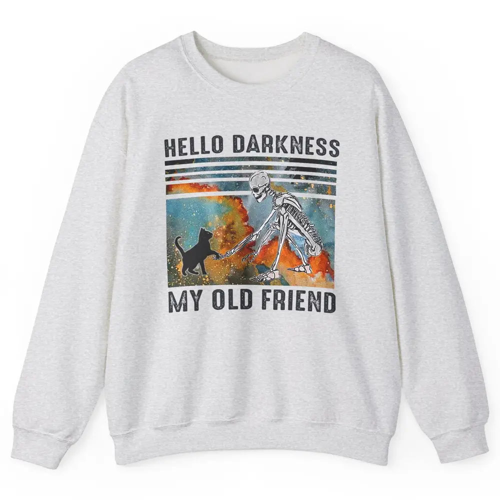 Black Cat And Skeleton Hello Darkness My Old Friend Cat Love Unisex Crewneck Sweatshirt