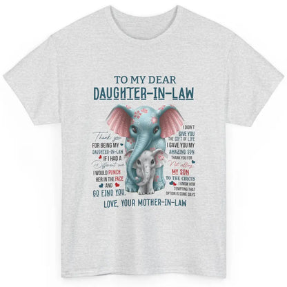 To My Dear Daughter In Law Love Mother In Law Cute Elephant Classic Unisex T-Shirt