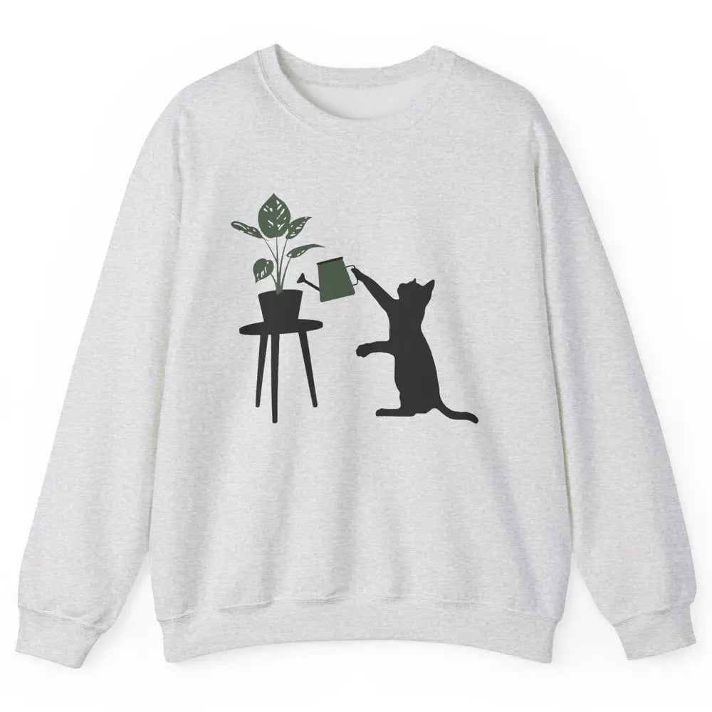 Black Cat Watering Plant Cat Gardening Planting Cat Lovers Unisex Crewneck Sweatshirt