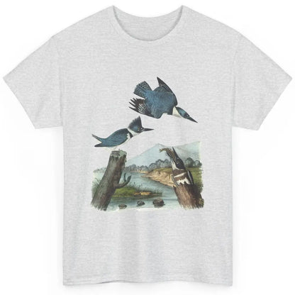 Watercolor Belted Kingfisher Bird Eat Fish Nature Birding Classic Unisex T-Shirt