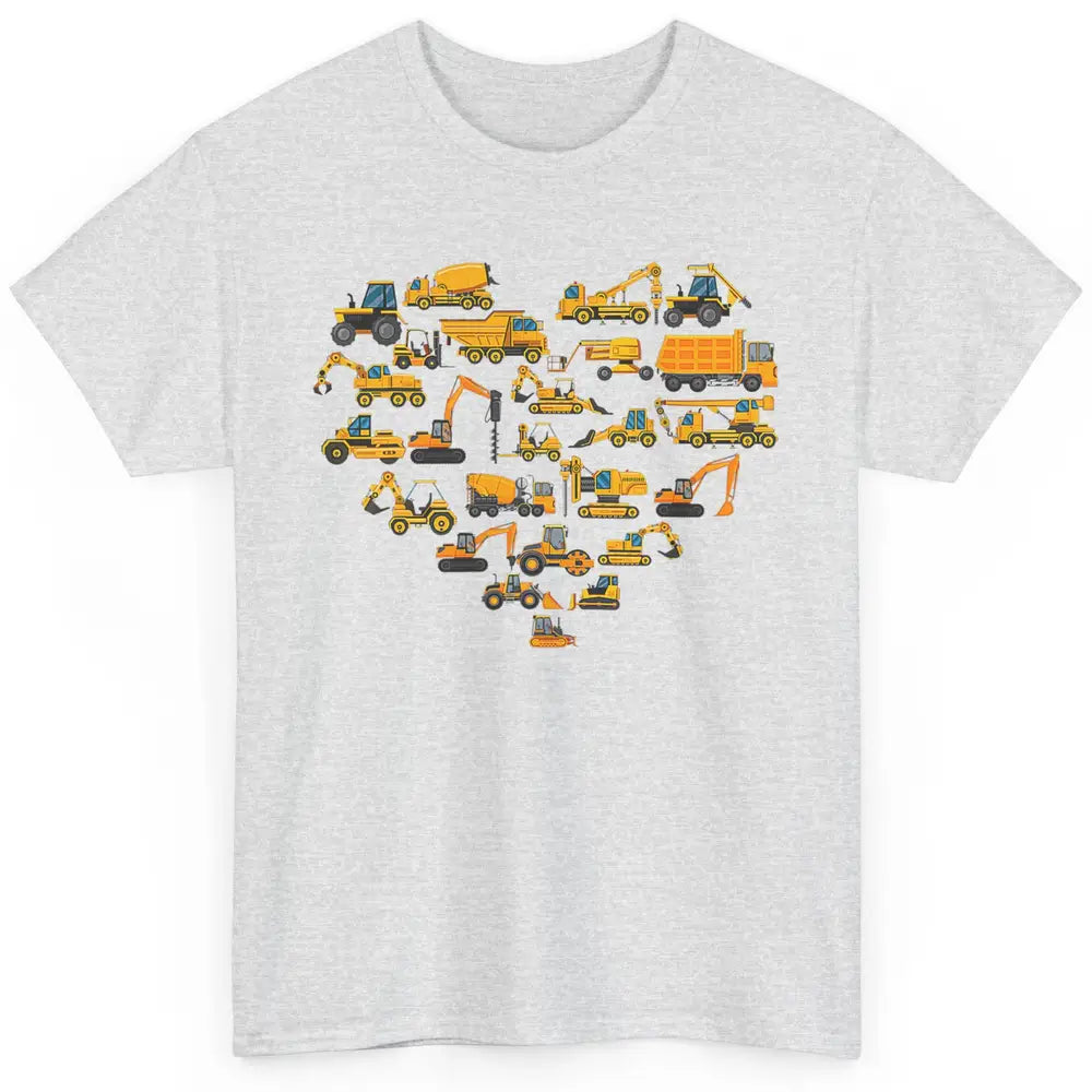 Types Of Construction Excavator Bulldozer Truck Heart Love Classic Unisex T-Shirt