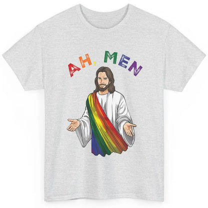 Ah Men LGBT Gay Pride Jesus Christian God Rainbow Flag Love Classic Unisex T-Shirt