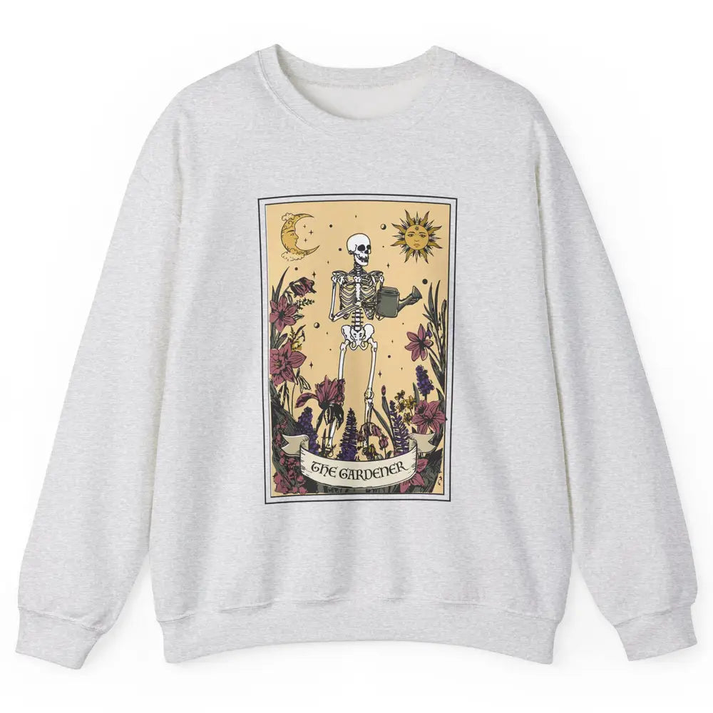 Retro Skeleton The Gardener Tarot Card Plant Lady Halloween Unisex Crewneck Sweatshirt