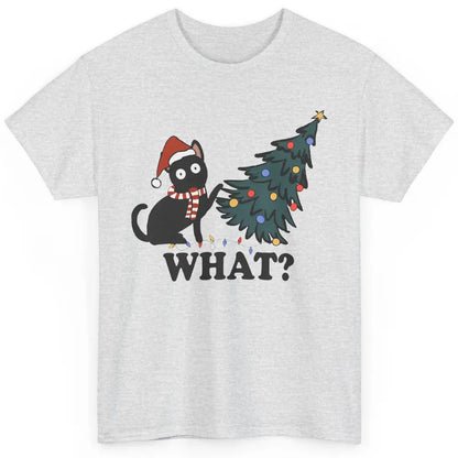 Funny Black Cat Pushing Christmas Tree What? Christmas Cat Classic Unisex T-Shirt