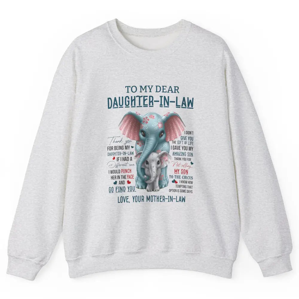 To My Dear Daughter In Law Love Mother In Law Cute Elephant Unisex Crewneck Sweatshirt