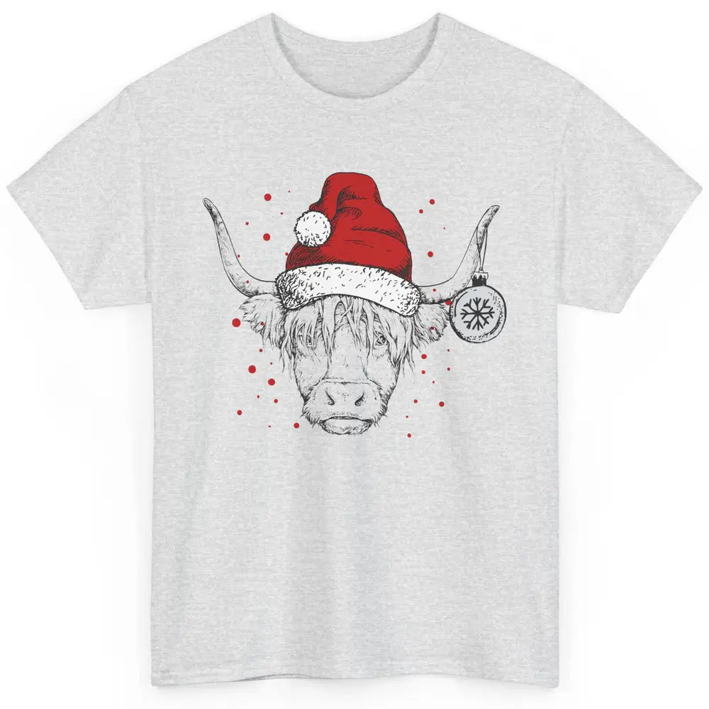 Cute Highland Cow Christmas With Santa Hat Western Xmas Cow Classic Unisex T-Shirt