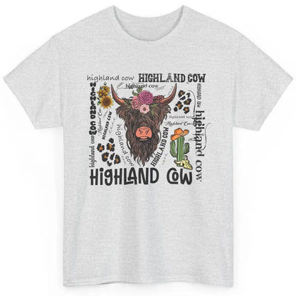 Floral Highland Cow Heifer Cactus Western Country Cowboy Classic Unisex T-Shirt