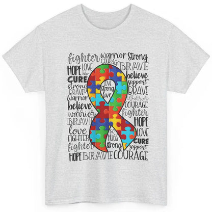 Autism Awareness Puzzles Ribbon Strong Brave Autism Support Classic Unisex T-Shirt